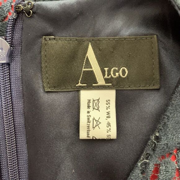 Algo Dress Dress Navy Blue Red Lace Overlay Sleeveless Wool Silk Blend Size P - Picture 10 of 16